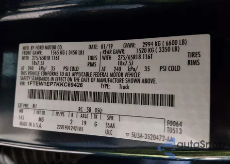 2019 Ford F-150 Xlt z USA, uszkodzony, nr VIN 1FTEW1EP7KKC69426